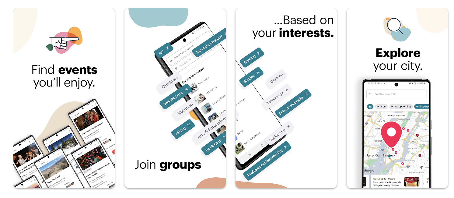 Apps voor vrienden: Meetup app interface