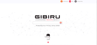 La page d’accueil de Gibiru favorise la recherche privée et non censurée.